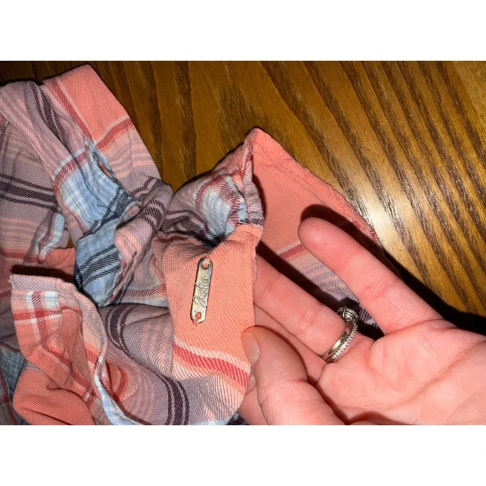 Justice Plaid Button Up Shirt Coral Blue‎ Girls Size M 10 Long Sleeve Pocket